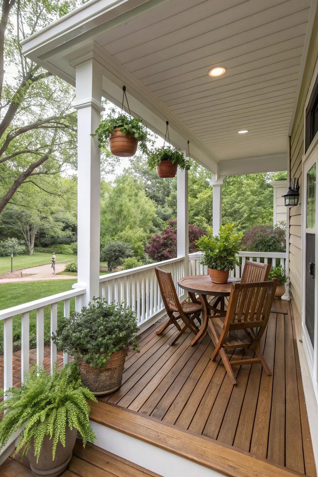 A classic wooden deck brings timeless charm to any porch.