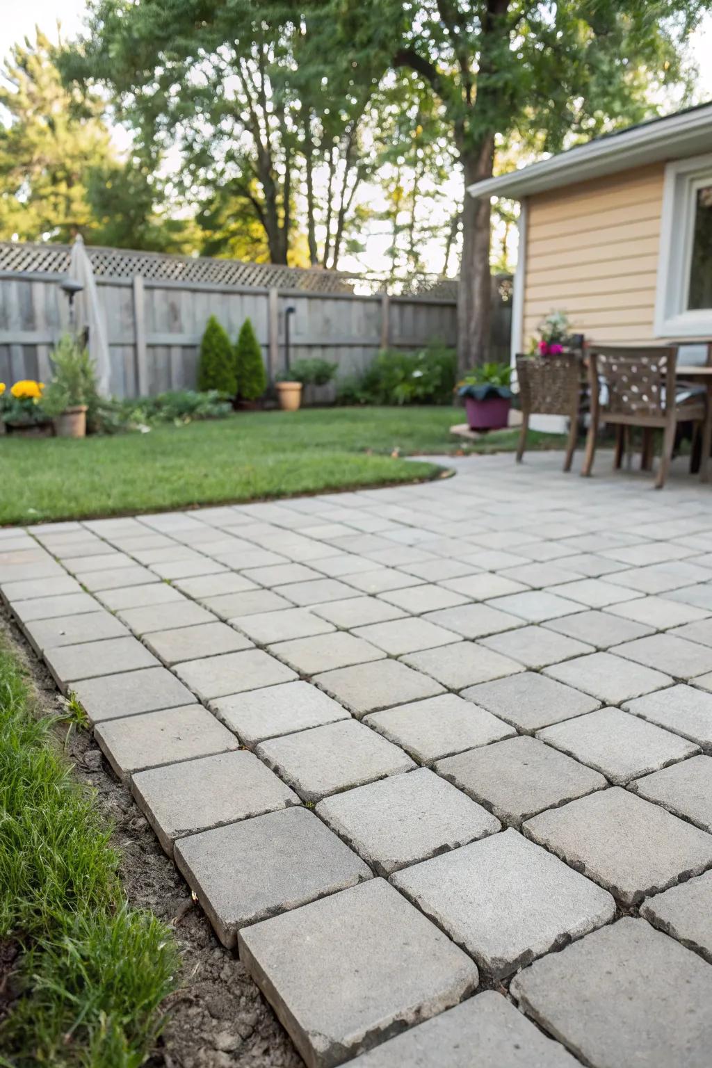 A simple grid pattern with 16x16 pavers creates a neat and tidy patio.