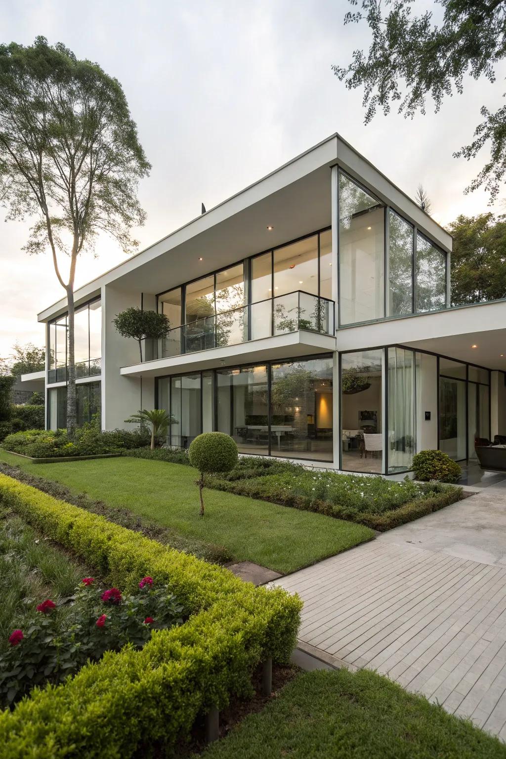 Simplicity meets elegance in this modern two-story design with expansive windows.