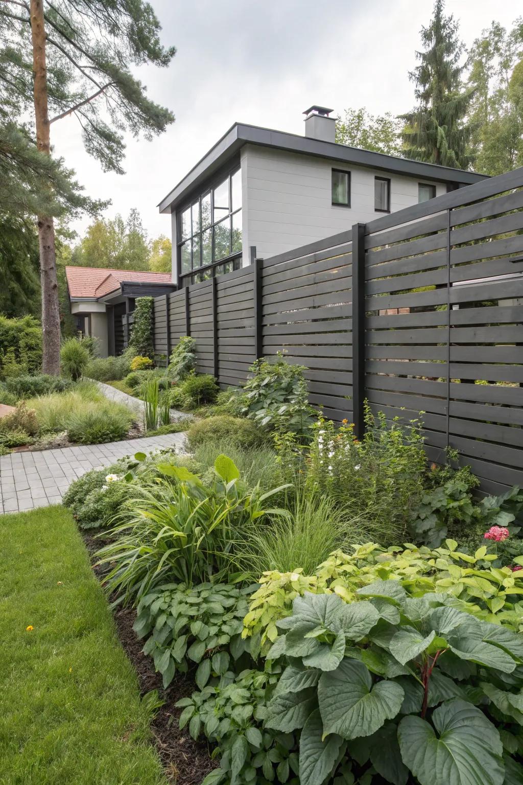 Modern horizontal slats for a chic outdoor vibe.
