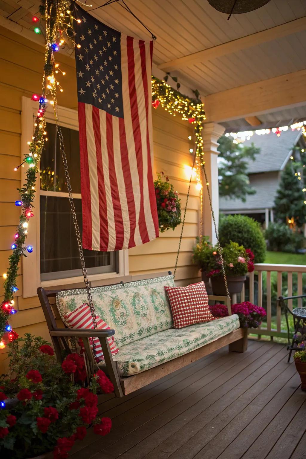 A vintage flag adds a timeless touch to any 4th of July porch.