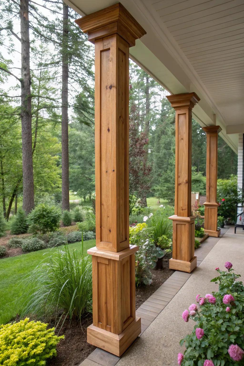 Classic wooden wraps add warmth and elegance to any porch.