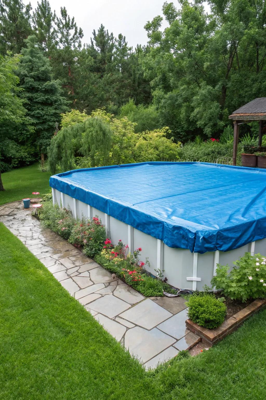 A classic tarp cover provides basic protection and is easy to manage.