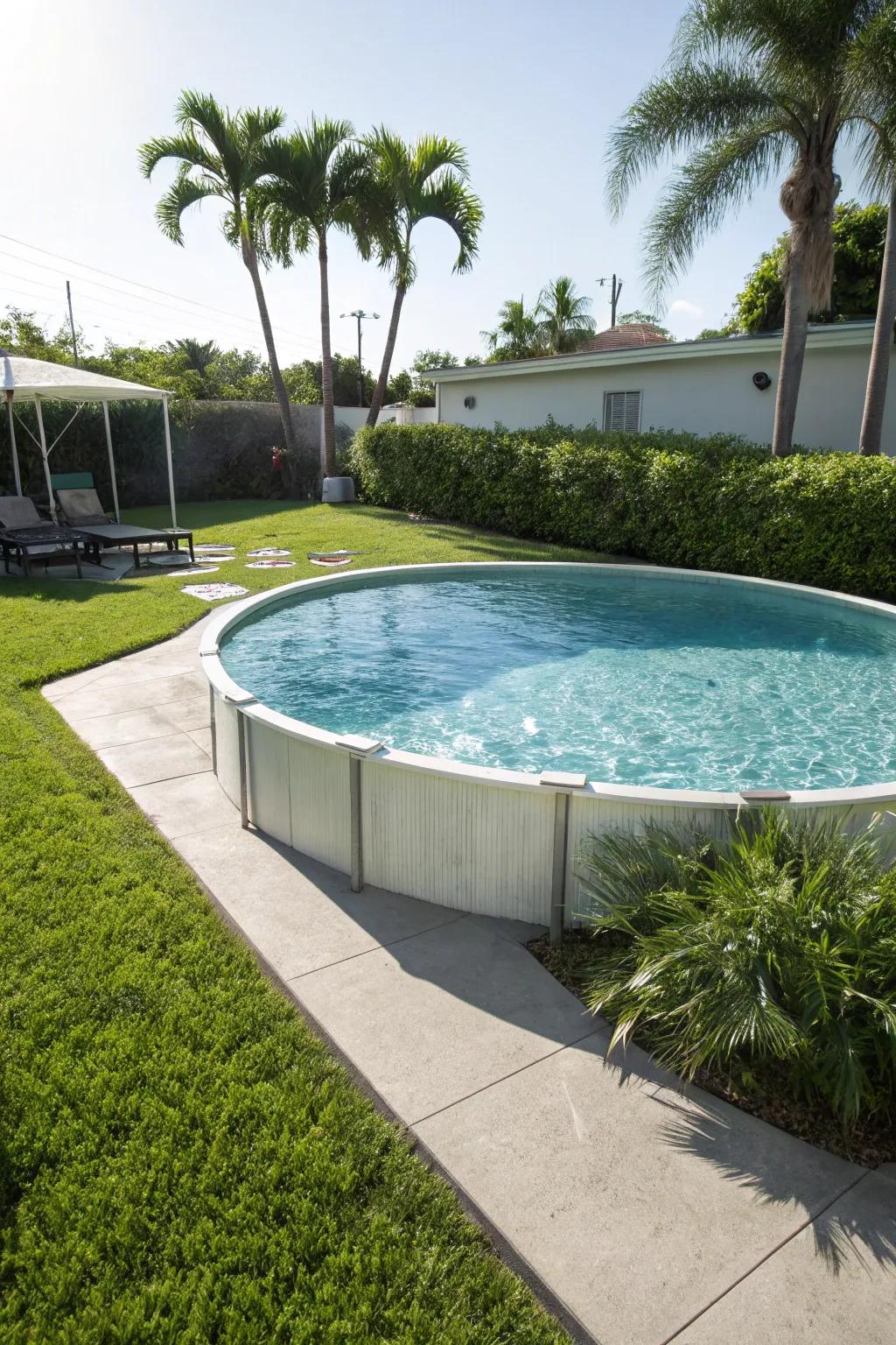 A sturdy concrete pad provides a reliable base for your above-ground pool.