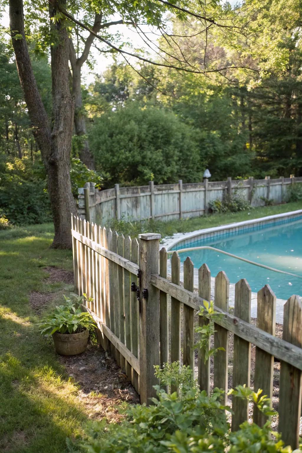 A classic wooden fence offers privacy and rustic charm.