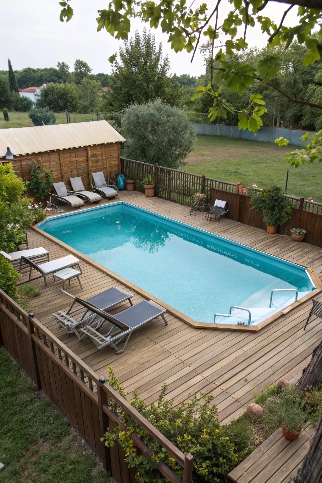 A relaxing pool deck that offers both style and functionality.
