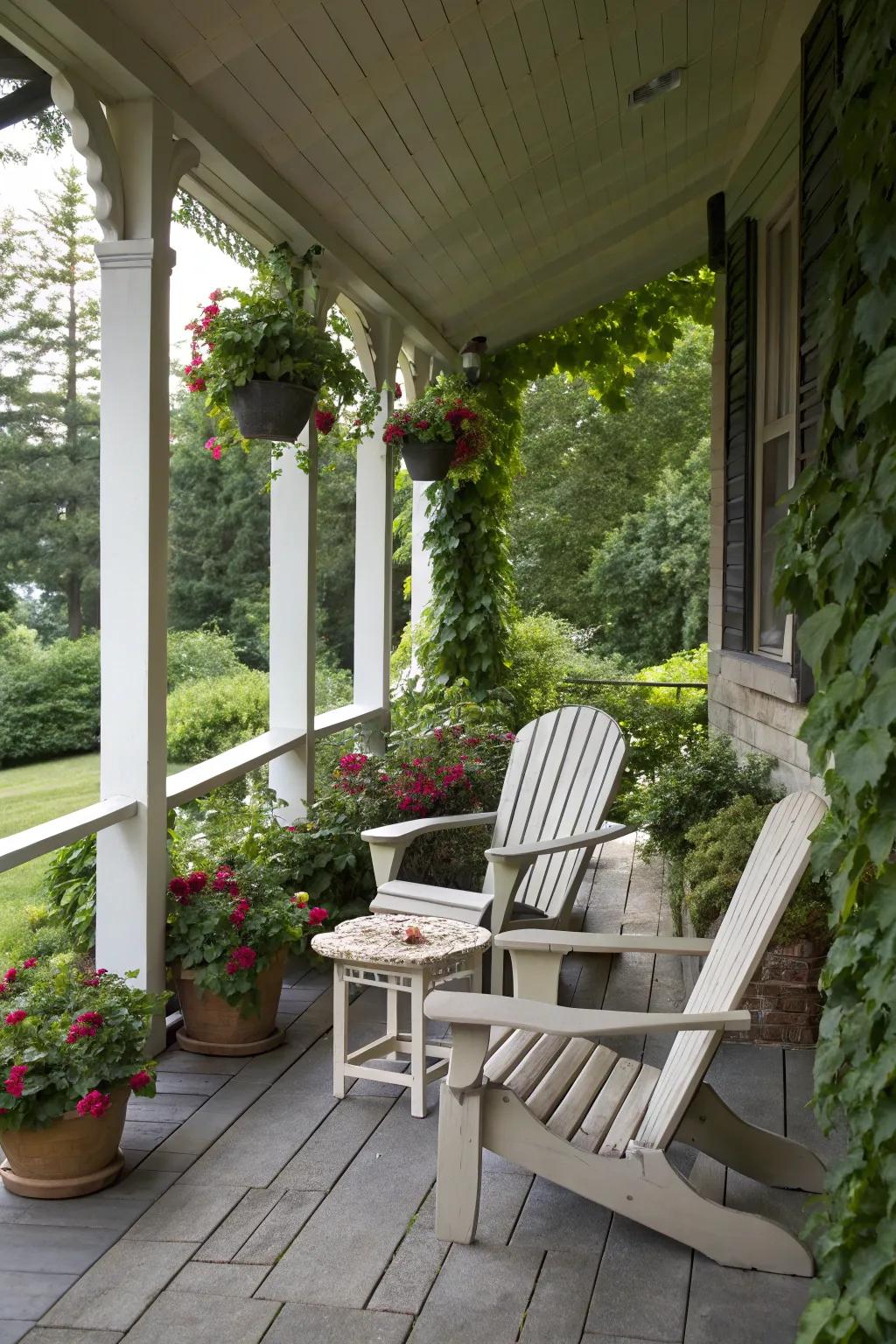 Adirondack chairs make any porch feel like home.