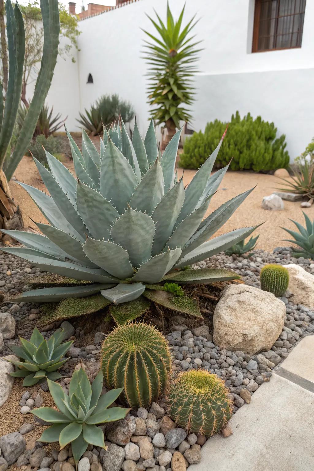 Agave as the centerpiece of a minimalist garden design.
