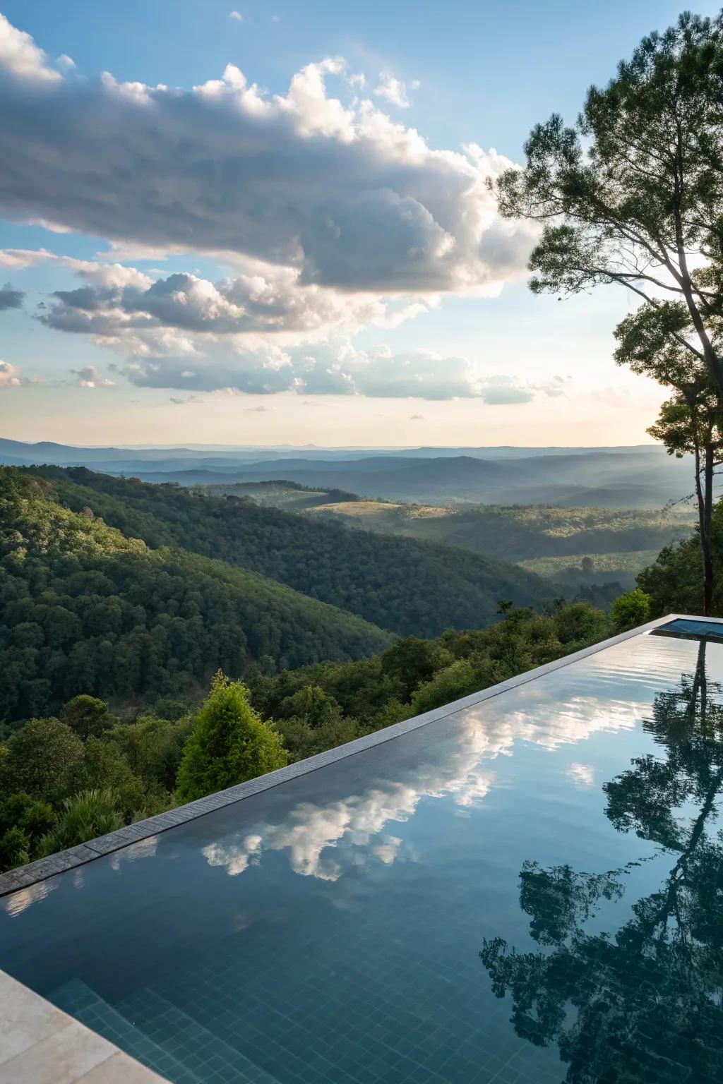 An infinity pool overlooking a scenic landscape, blending seamlessly with the horizon.