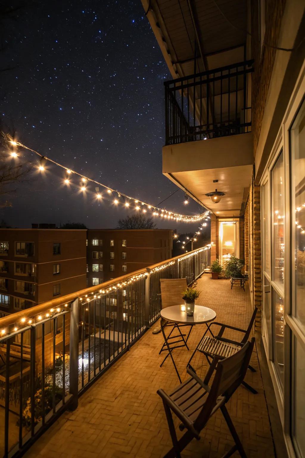 Twinkling string lights create a magical ambiance.