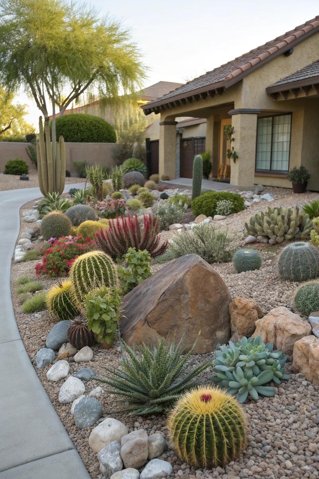 Succulents and cacti make a striking, low-water landscape.