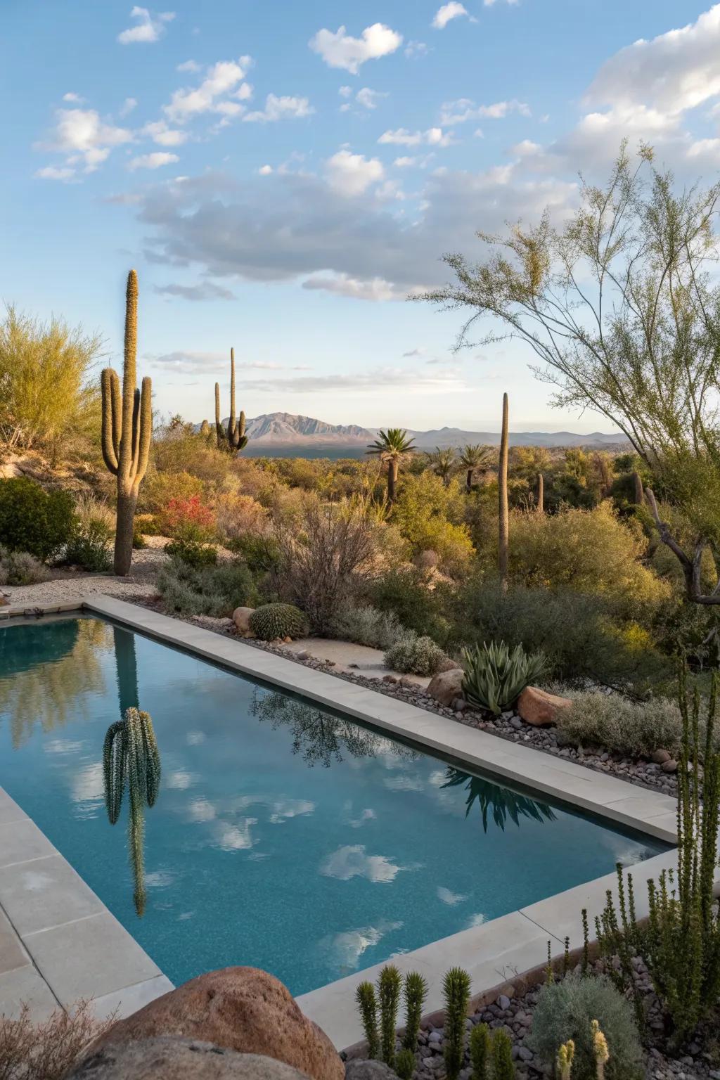 Drought-resistant plants bring local charm and sustainability to your pool area.