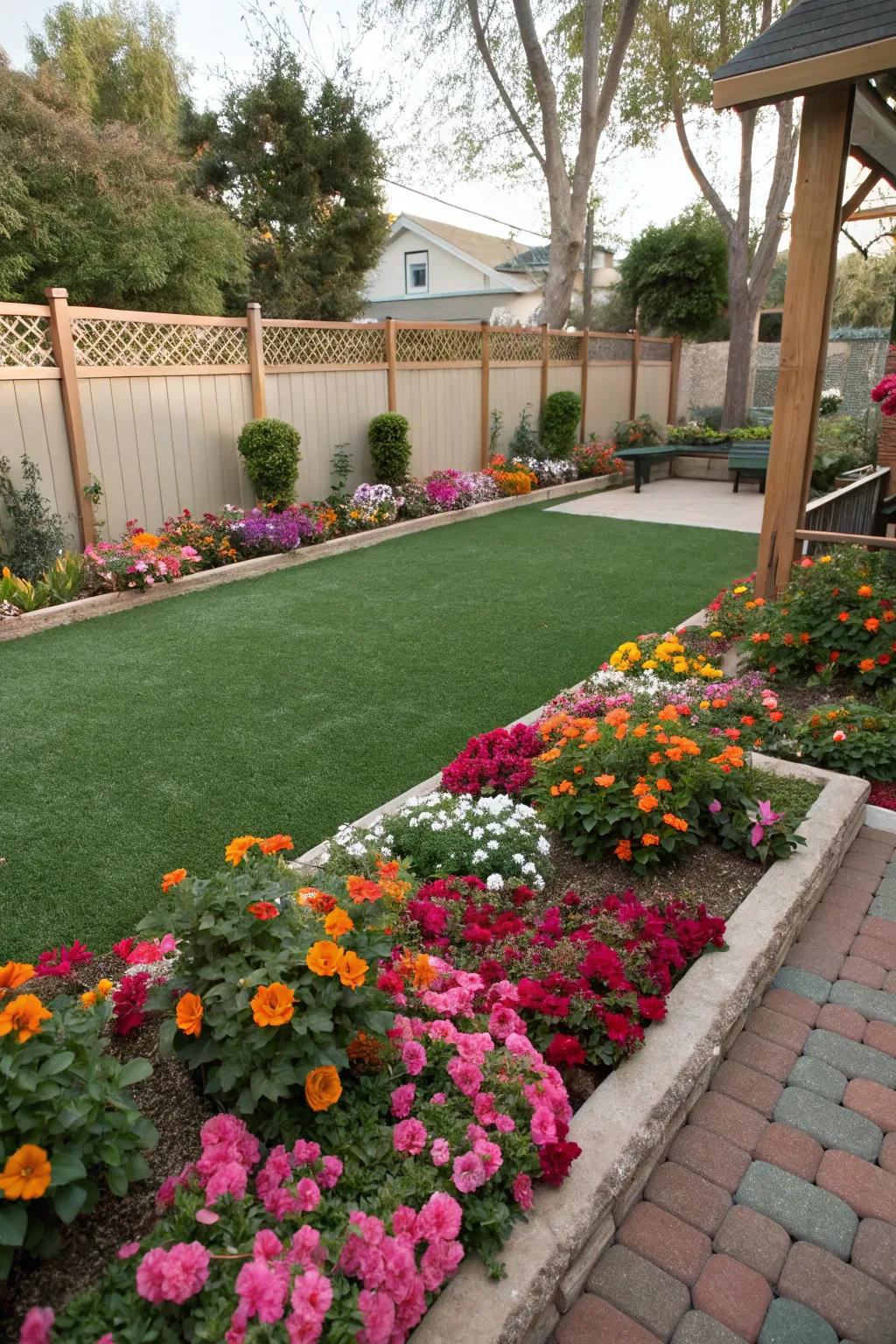 Artificial turf offers the perfect green lawn without the hassle of constant watering.