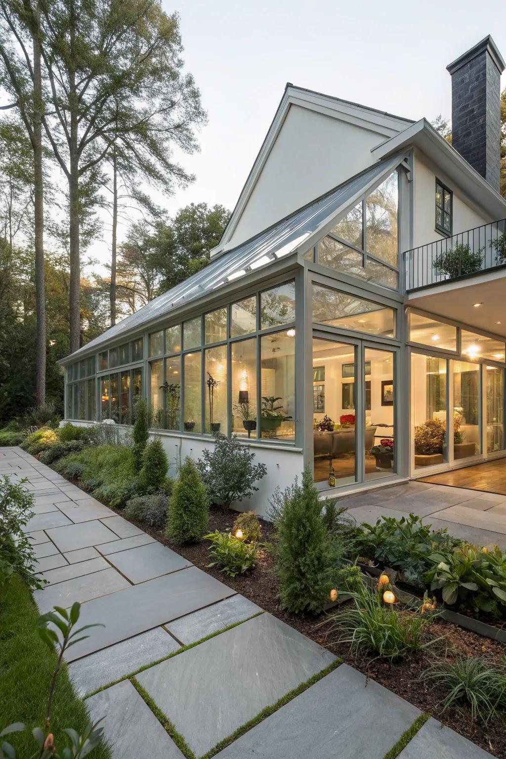 A seamless integration of a greenhouse into home architecture.