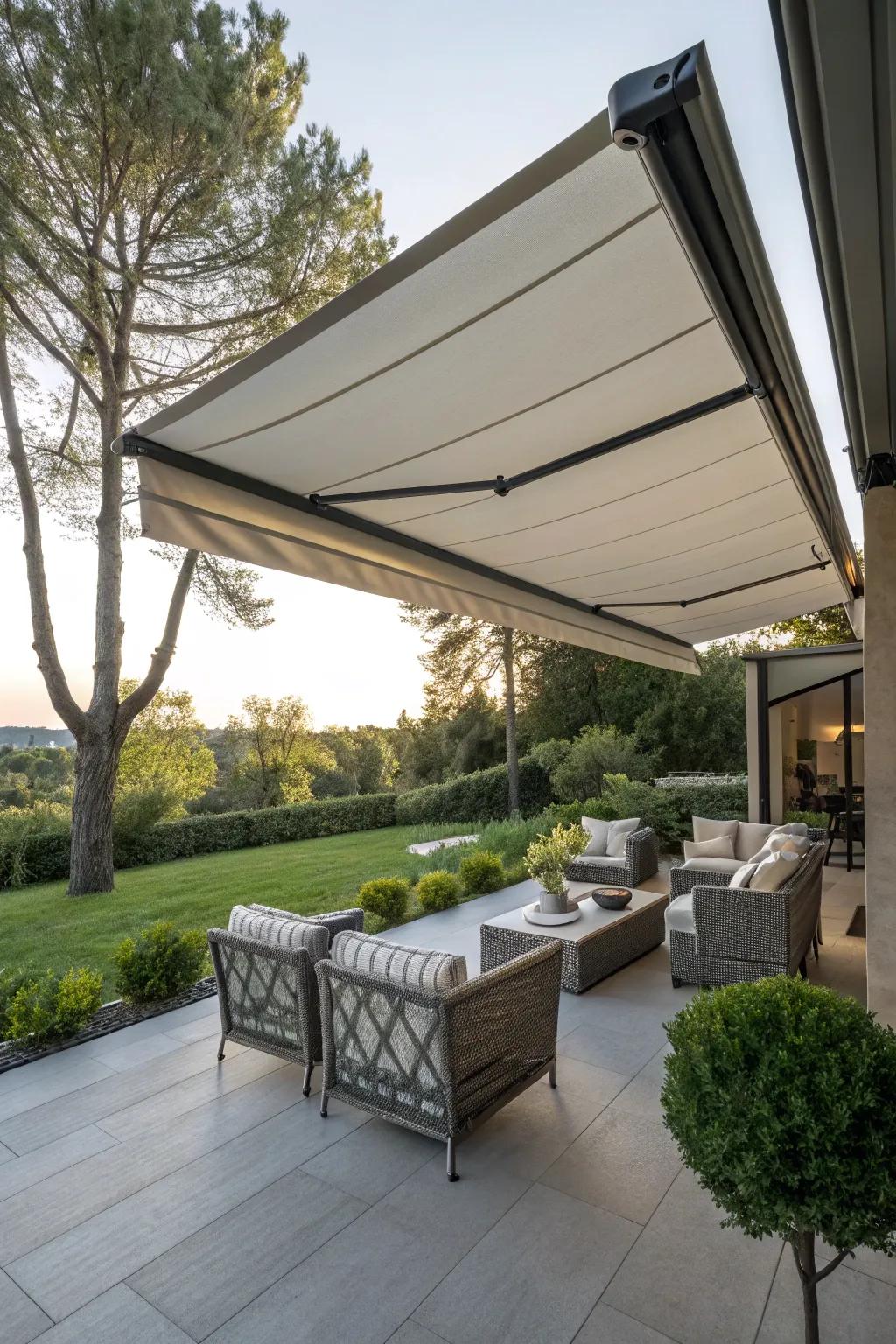 Retractable awnings offer flexibility and style for your patio.