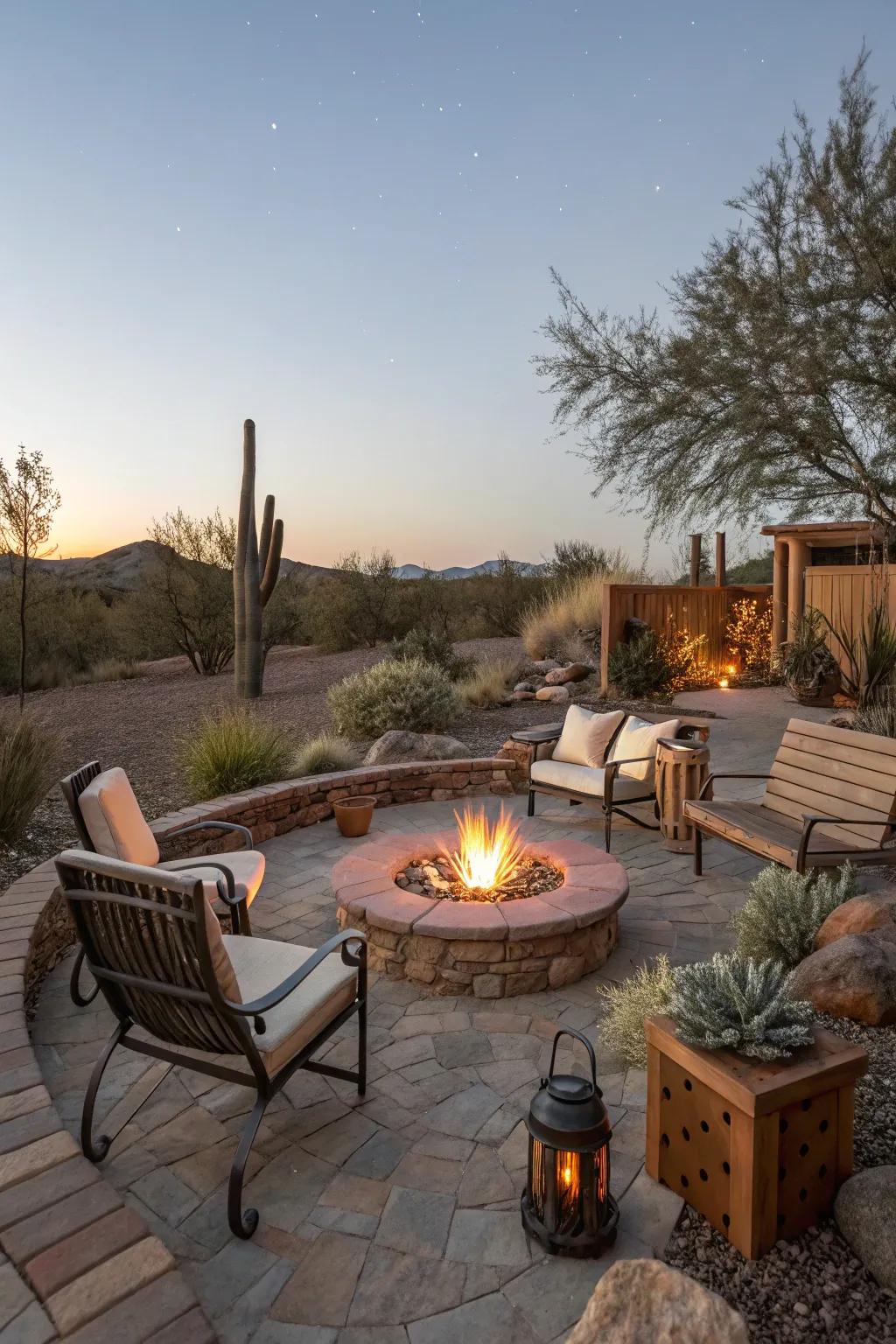 Create a welcoming gathering spot with a cozy fire pit.