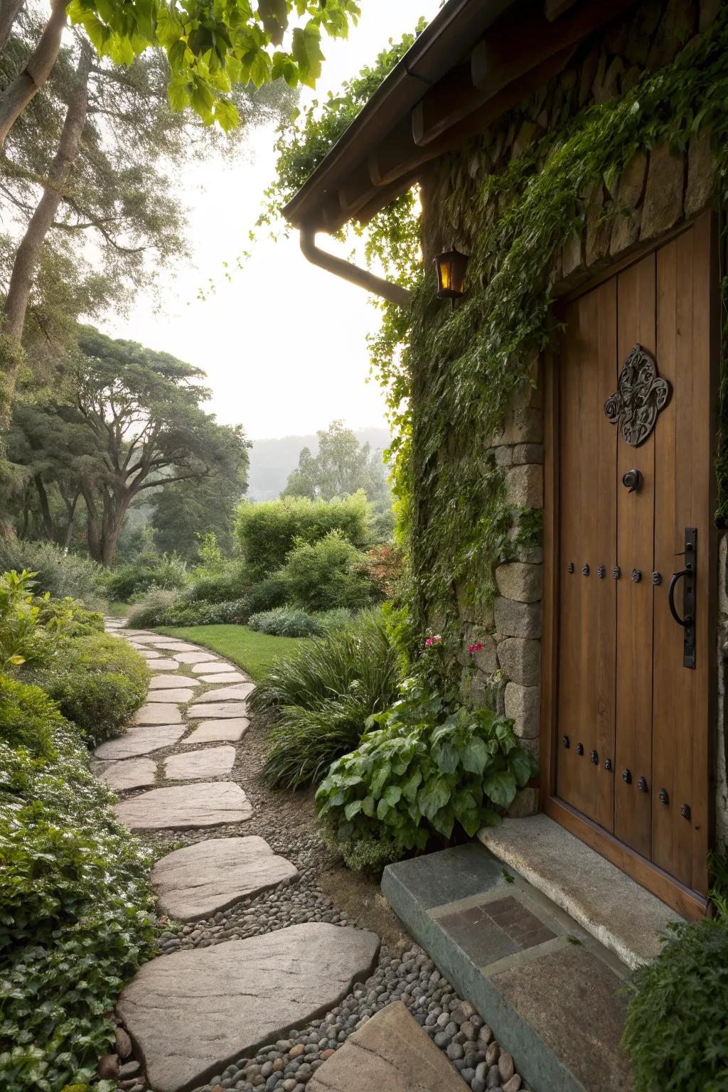 A stone pathway adds elegance and charm to any back door landing.