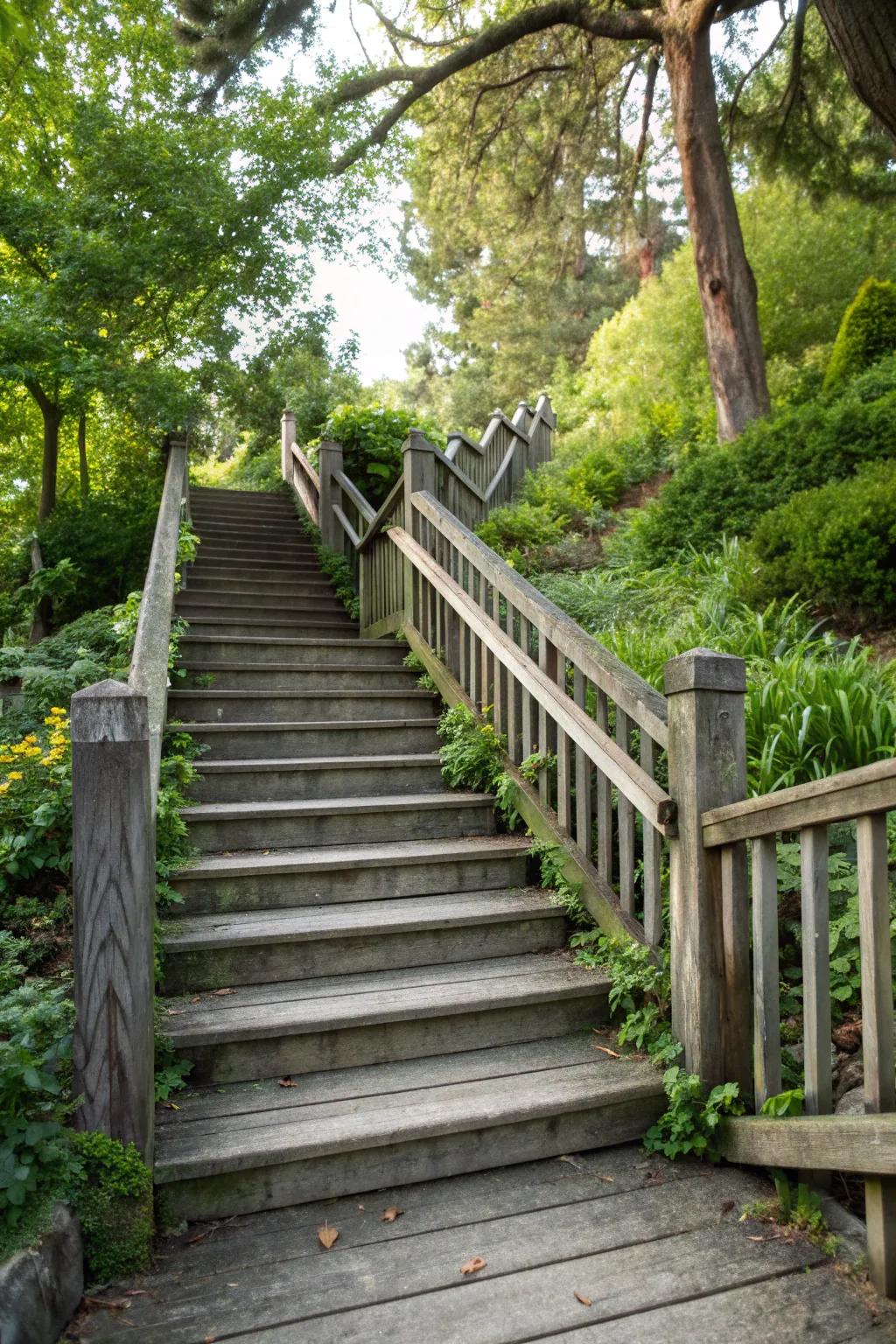 Wooden steps and railings add timeless charm to any back door.