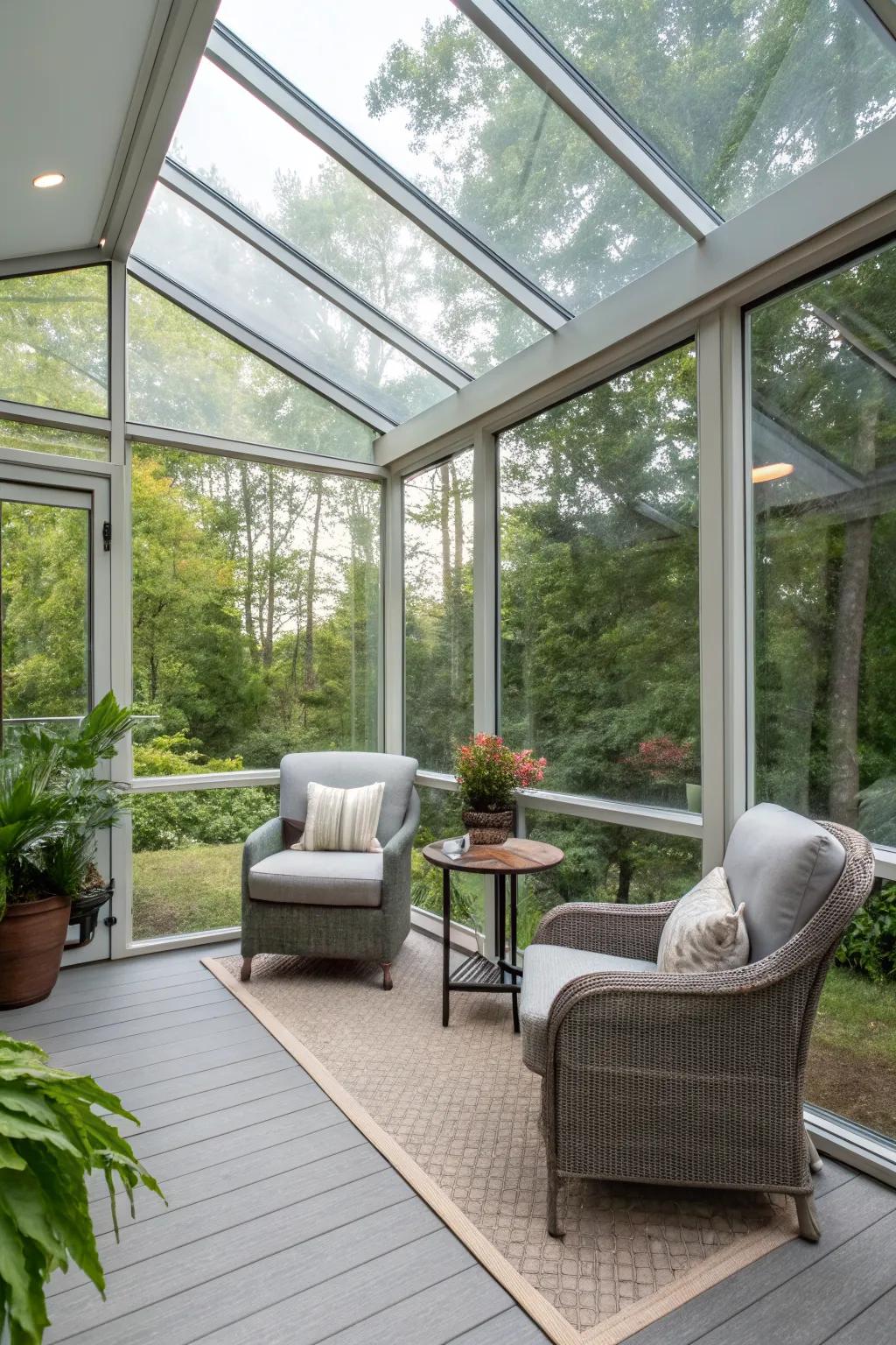 Enjoy the beauty of your garden all year with a glass-enclosed porch.