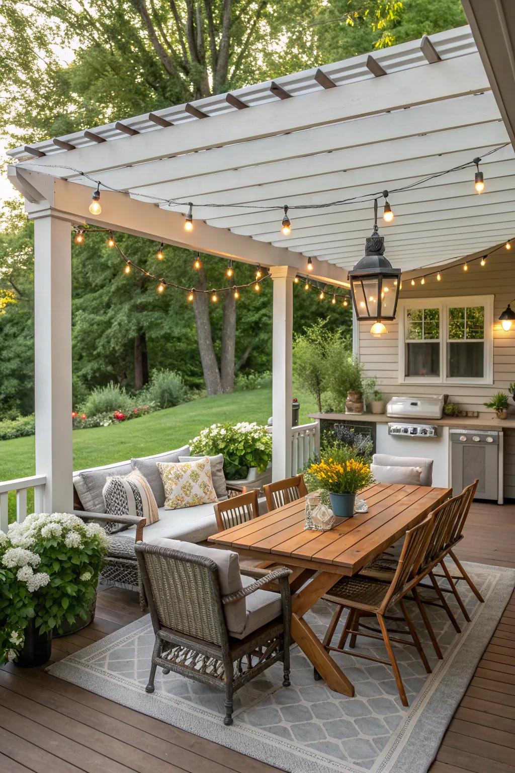 Enjoy your outdoor kitchen rain or shine with a cozy covered space.