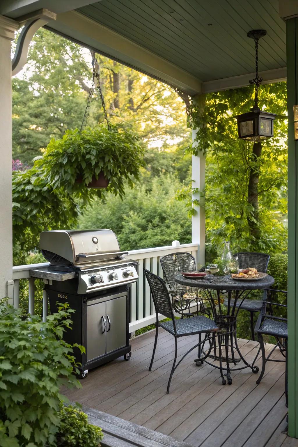 A freestanding grill offers flexibility and ease for outdoor cooking.