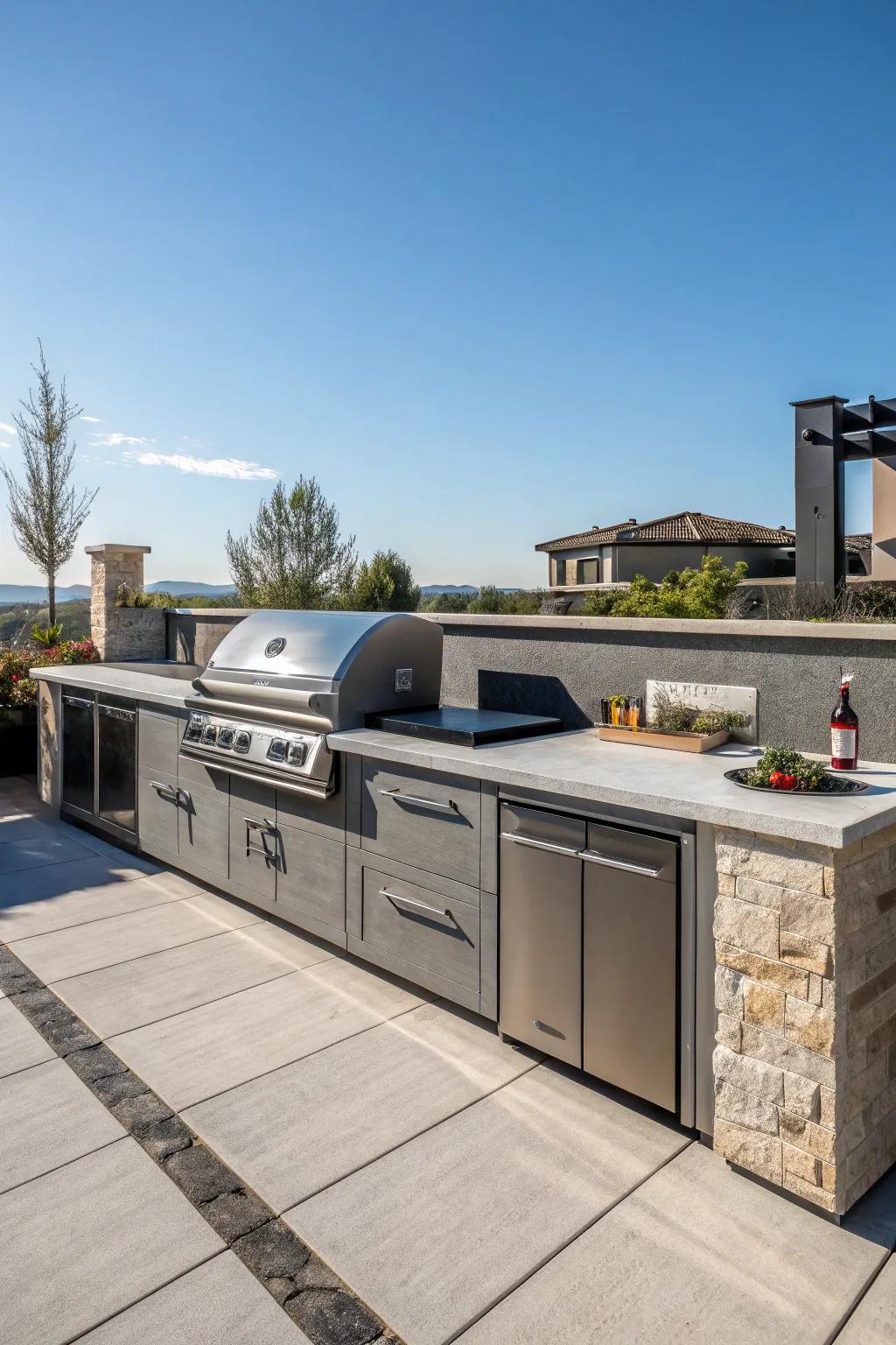 An outdoor kitchen setup with all the essentials for a smooth BBQ experience.