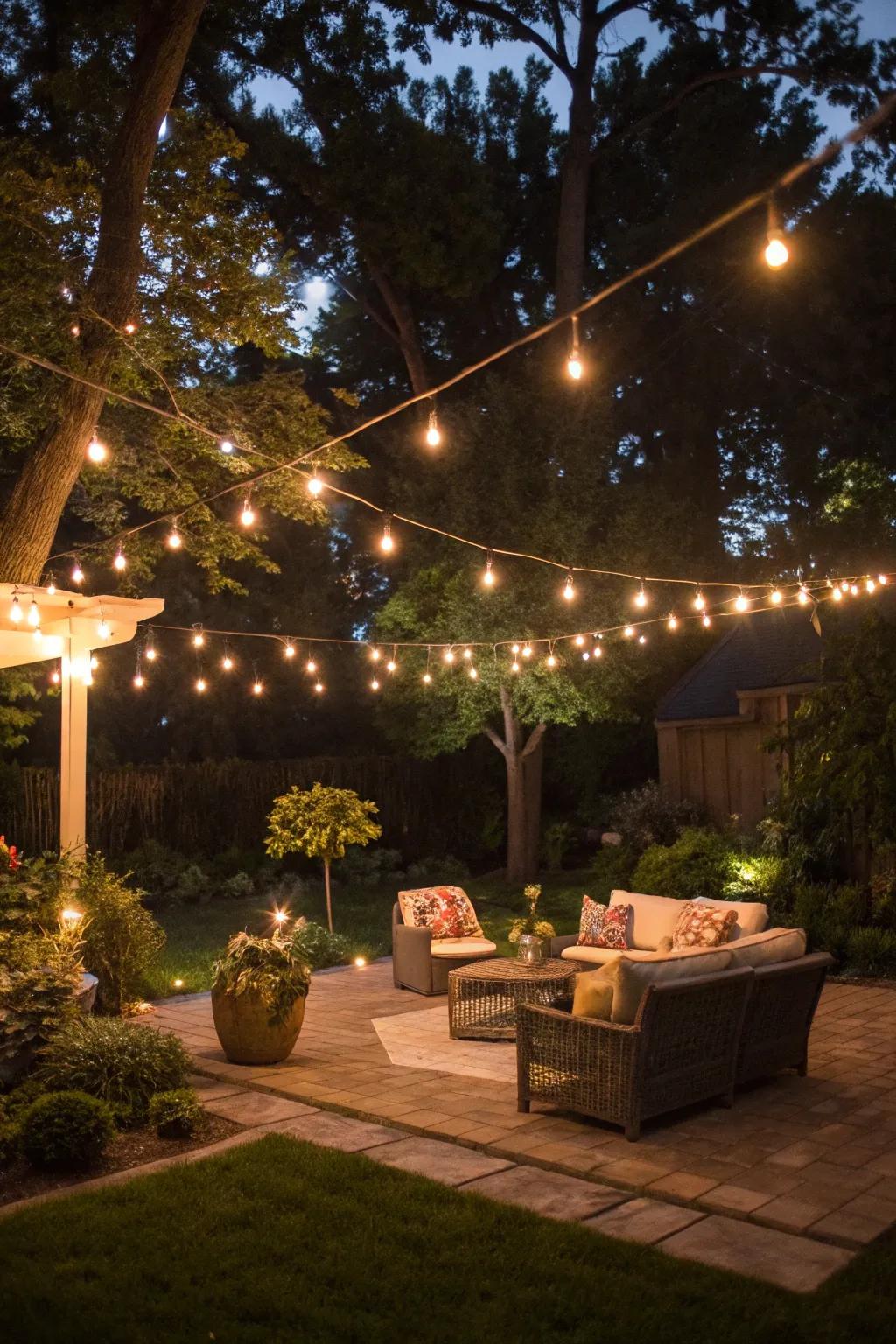 String lights add a magical touch to any backyard chill spot.