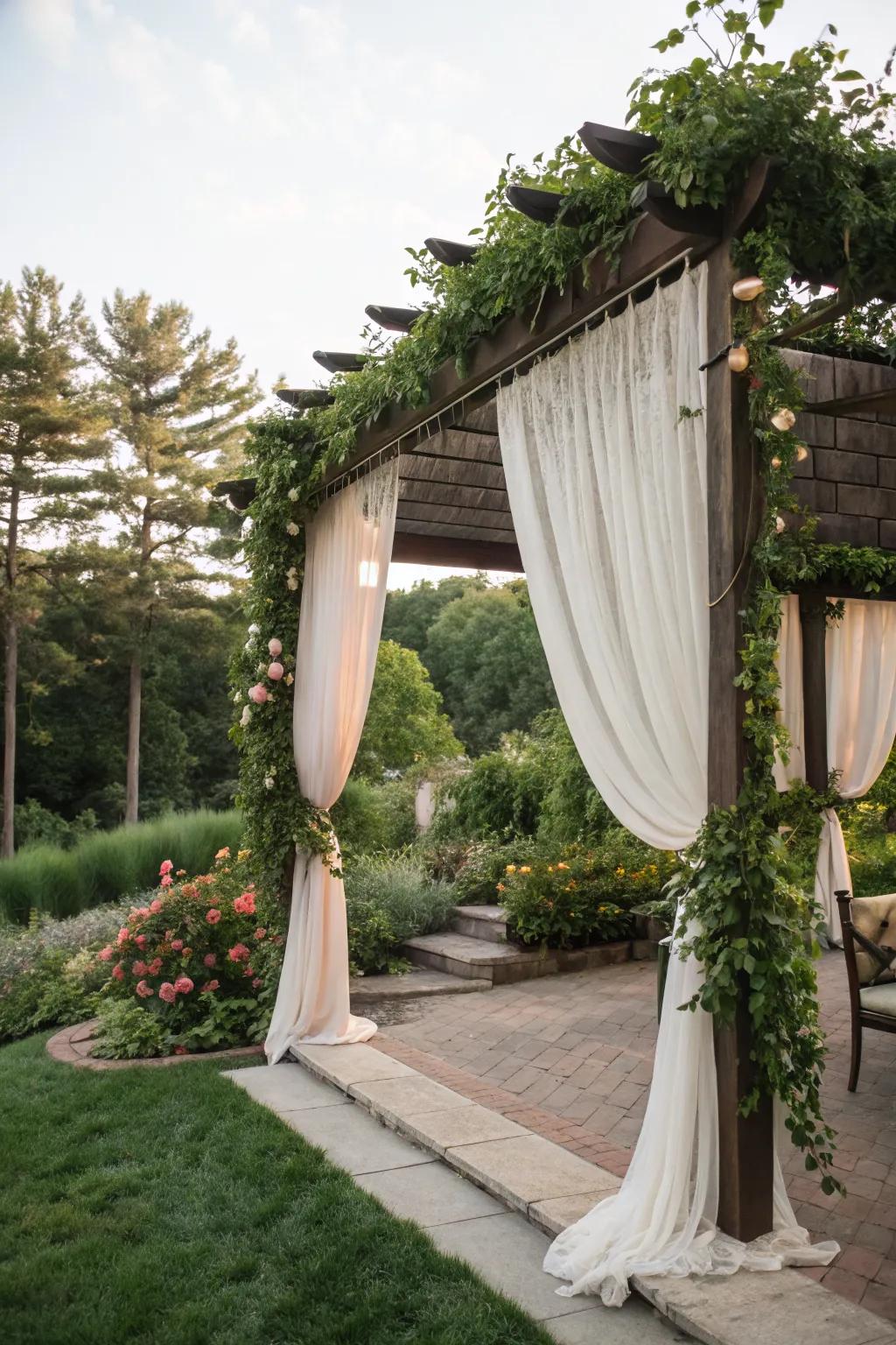 Create a luxurious escape with curtains on your pergola.
