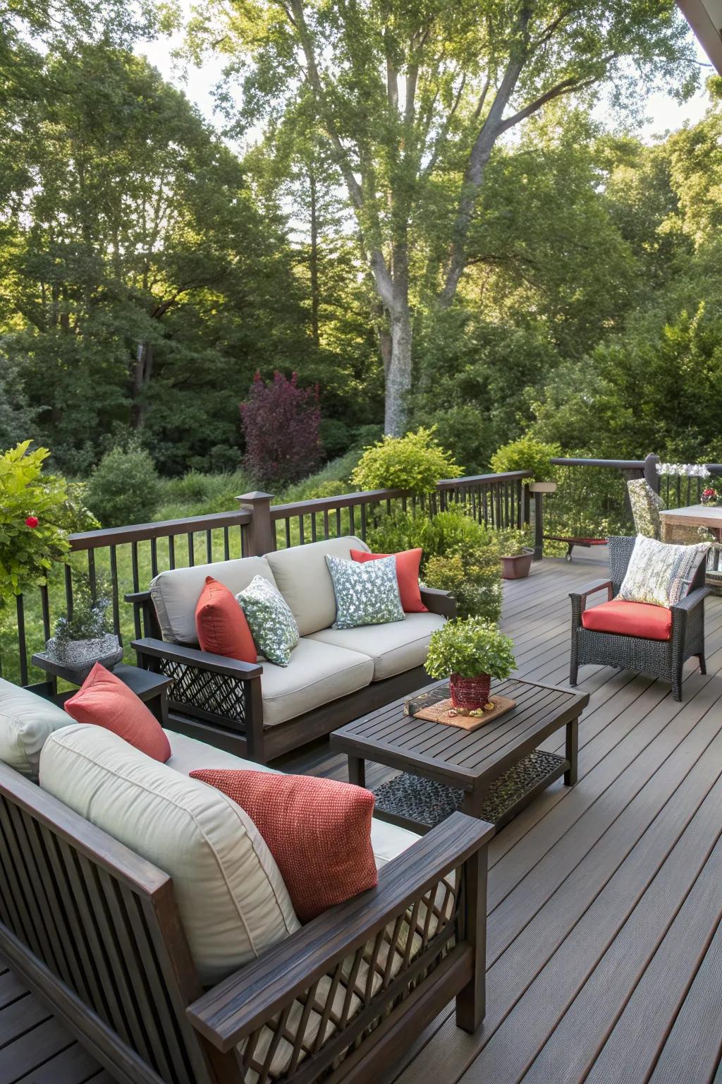 Cozy seating areas make your deck the perfect relaxation spot.