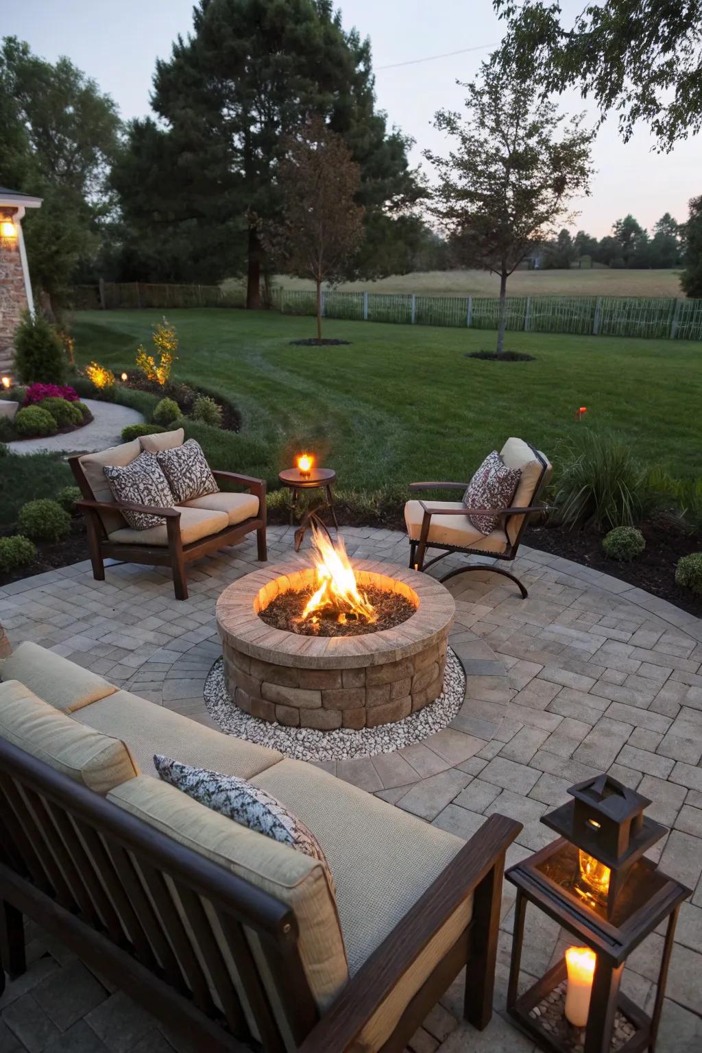 A fire pit brings warmth and ambiance to any backyard setting.