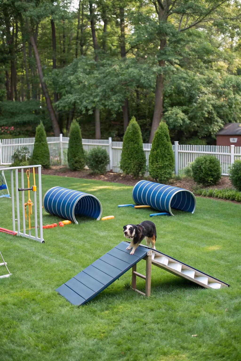 A backyard obstacle course is both fun and mentally stimulating for dogs.