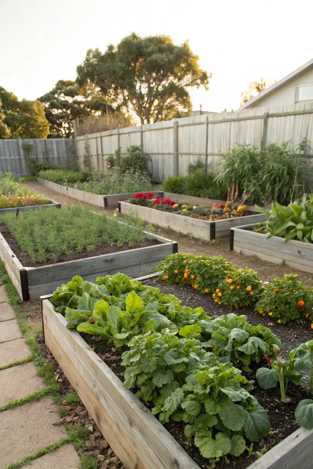 Raised garden beds keep your edible plants organized and thriving.