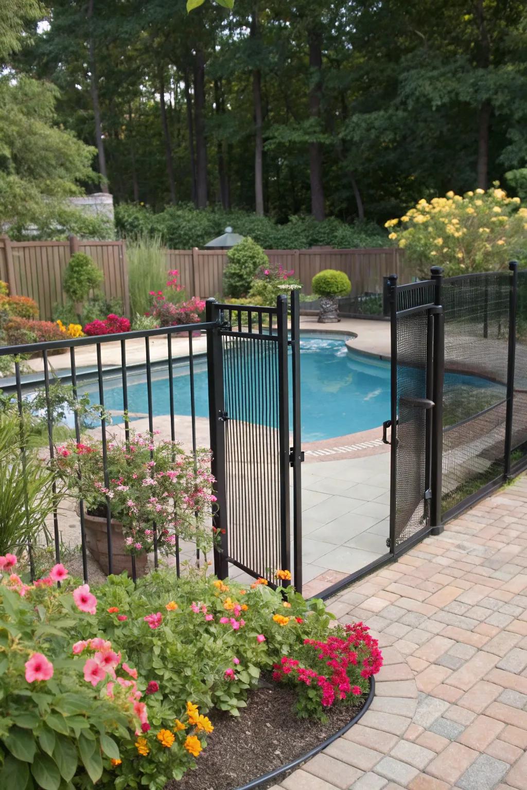 A secure and stylish pool area where safety meets beauty.