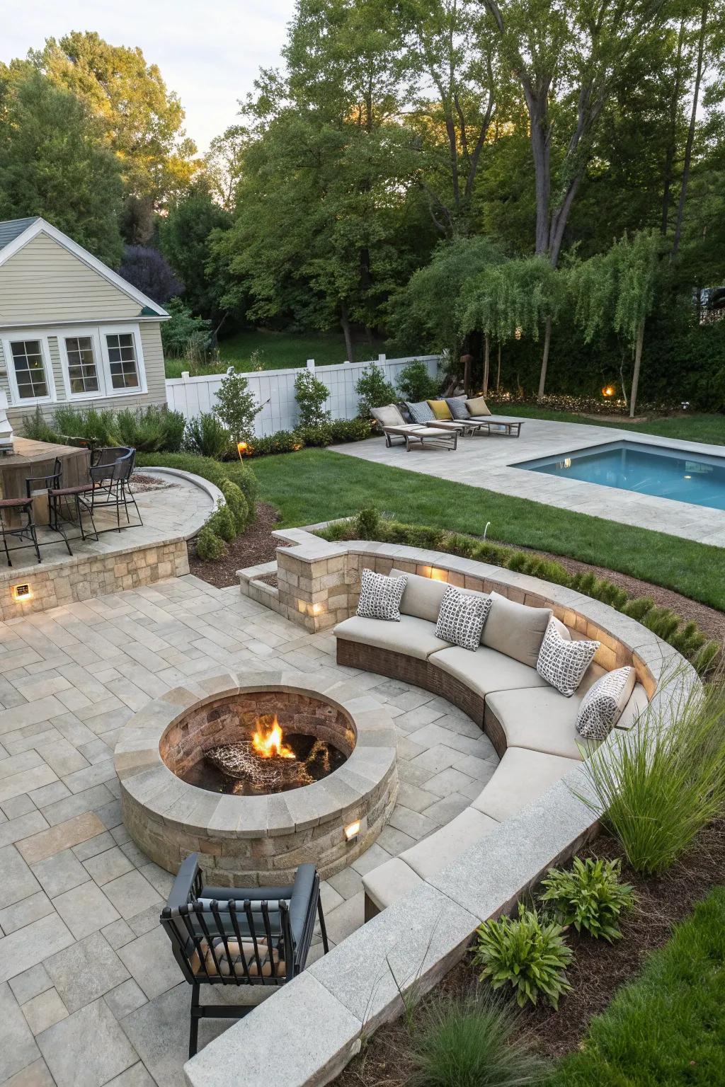 A cozy sunken fire pit area perfect for intimate gatherings.