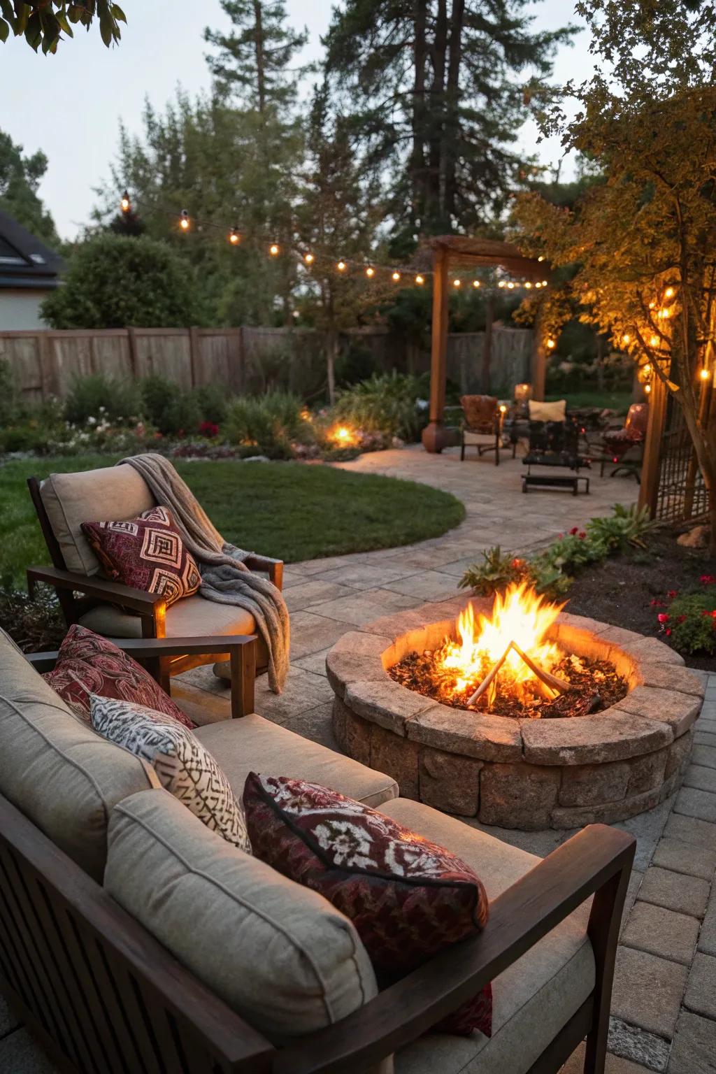 Warm and inviting fire pit area perfect for gatherings.