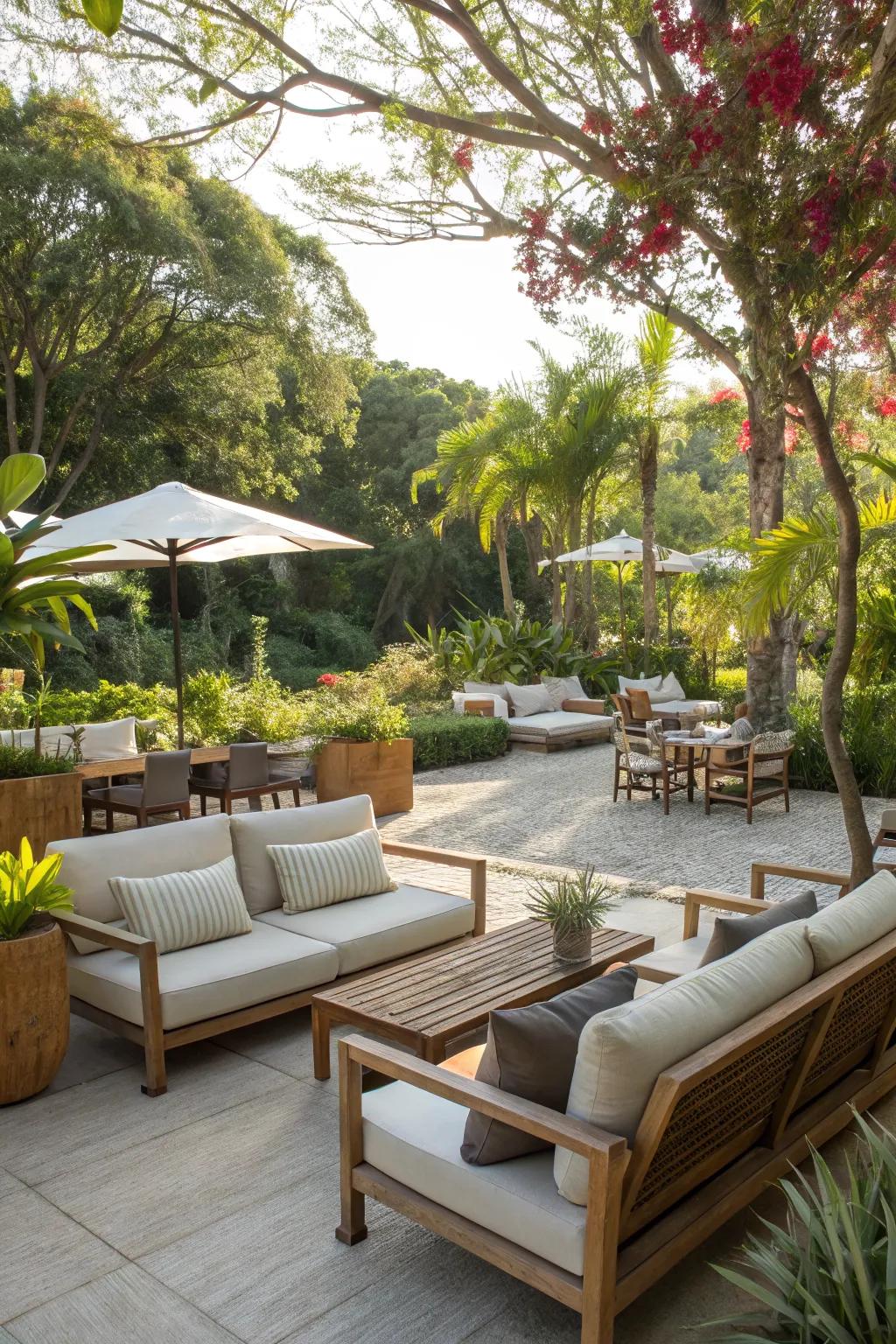 A comfortable seating arrangement is the heart of any outdoor living room.