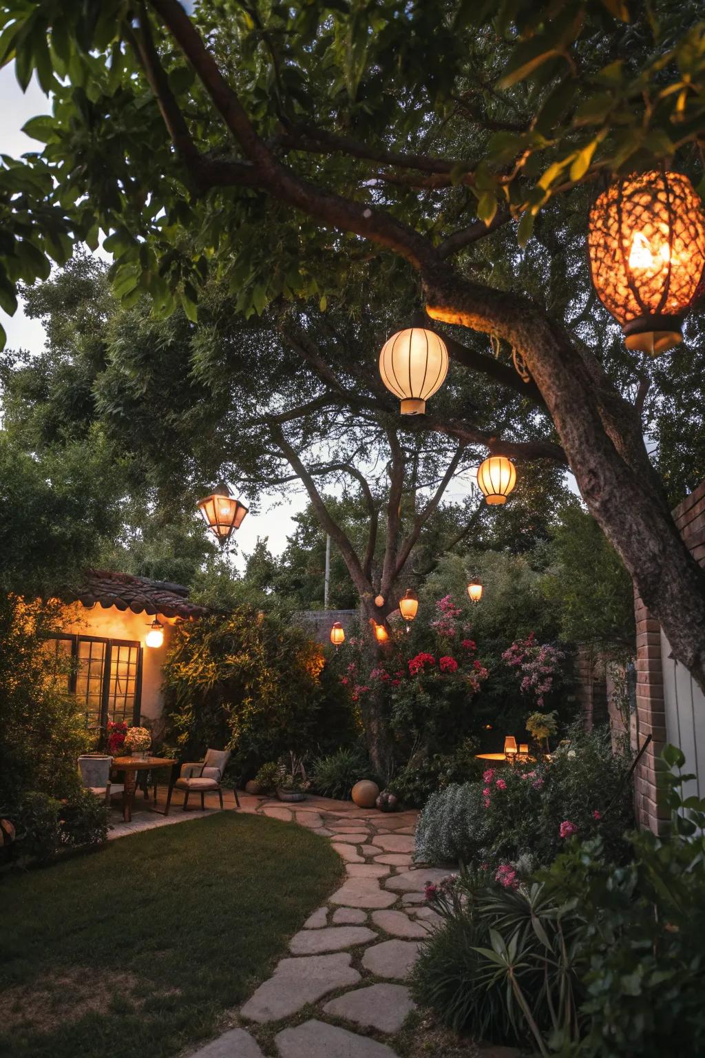 Lanterns add a touch of magic to any evening backyard party.