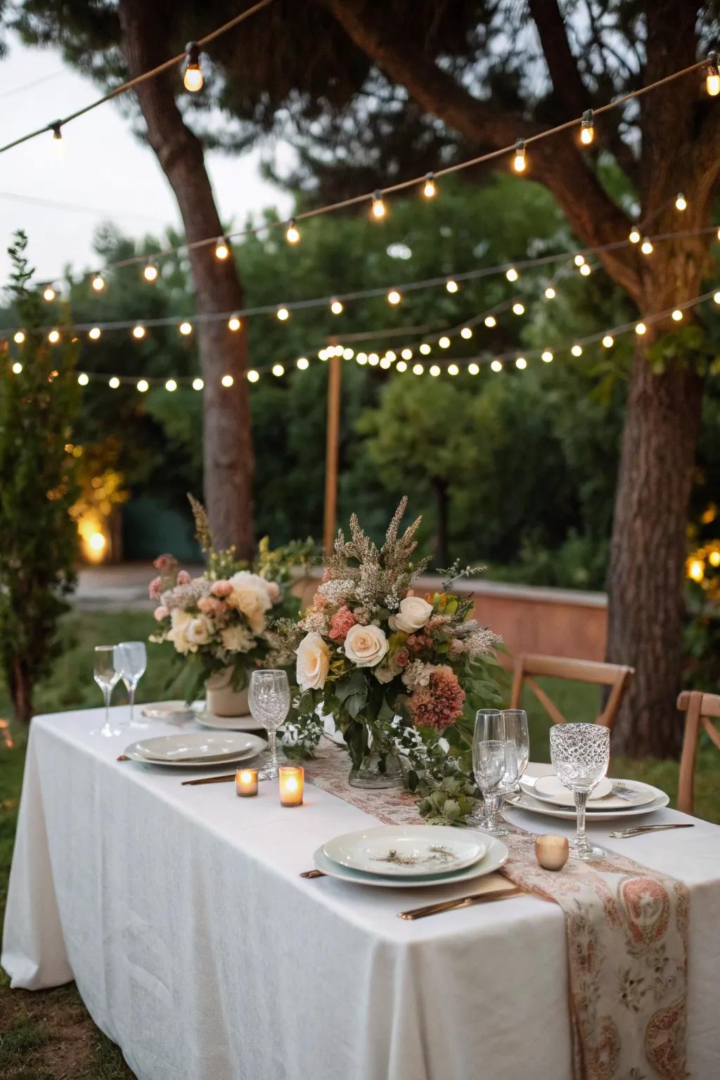Create a stunning setting with elegant tablescapes for your backyard gathering.