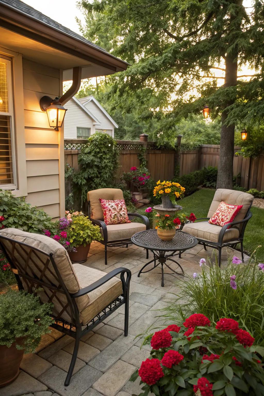 Create a cozy seating area that feels like an outdoor living room.