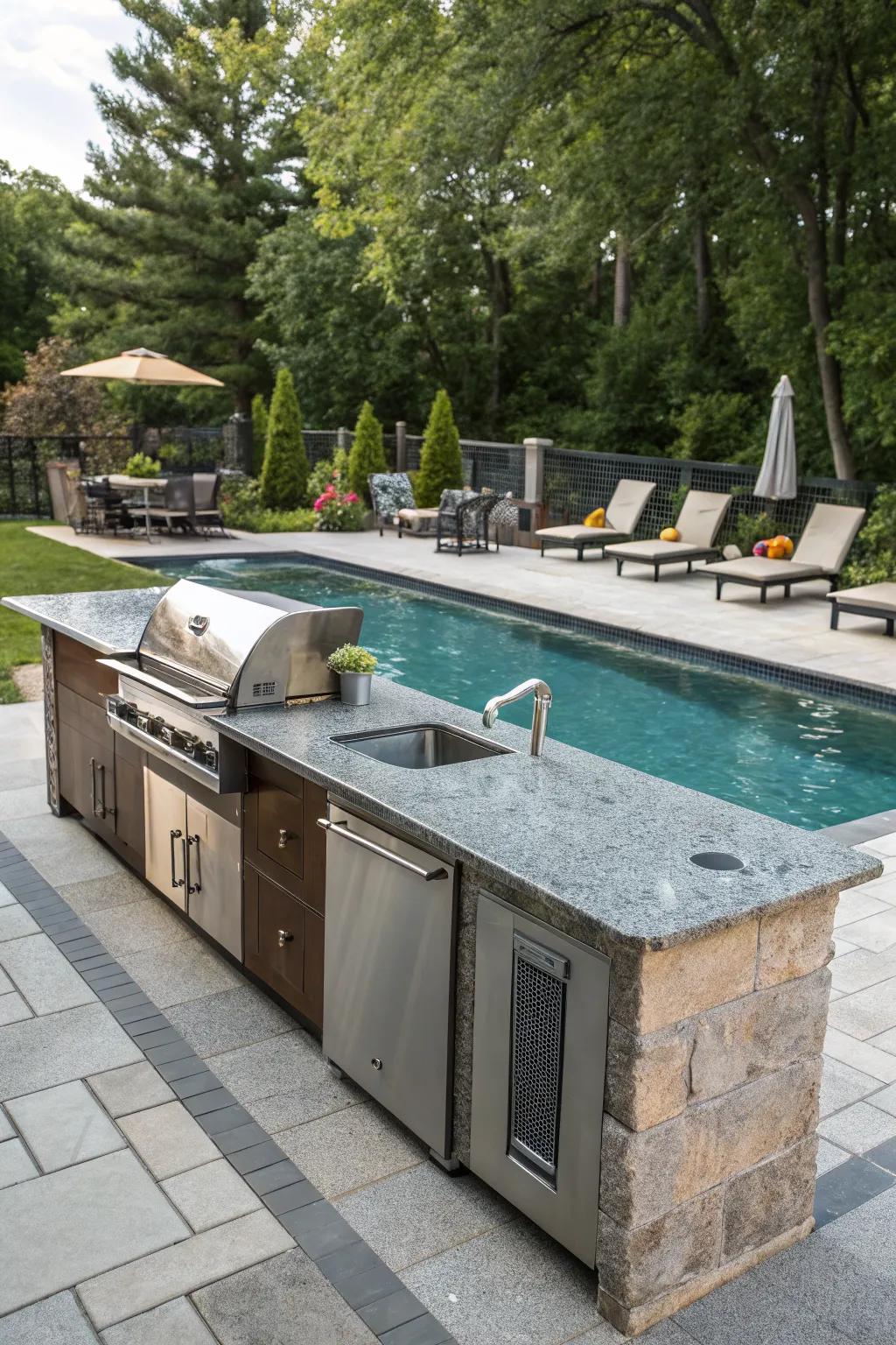 Seamlessly blend cooking and swimming with a poolside kitchen.
