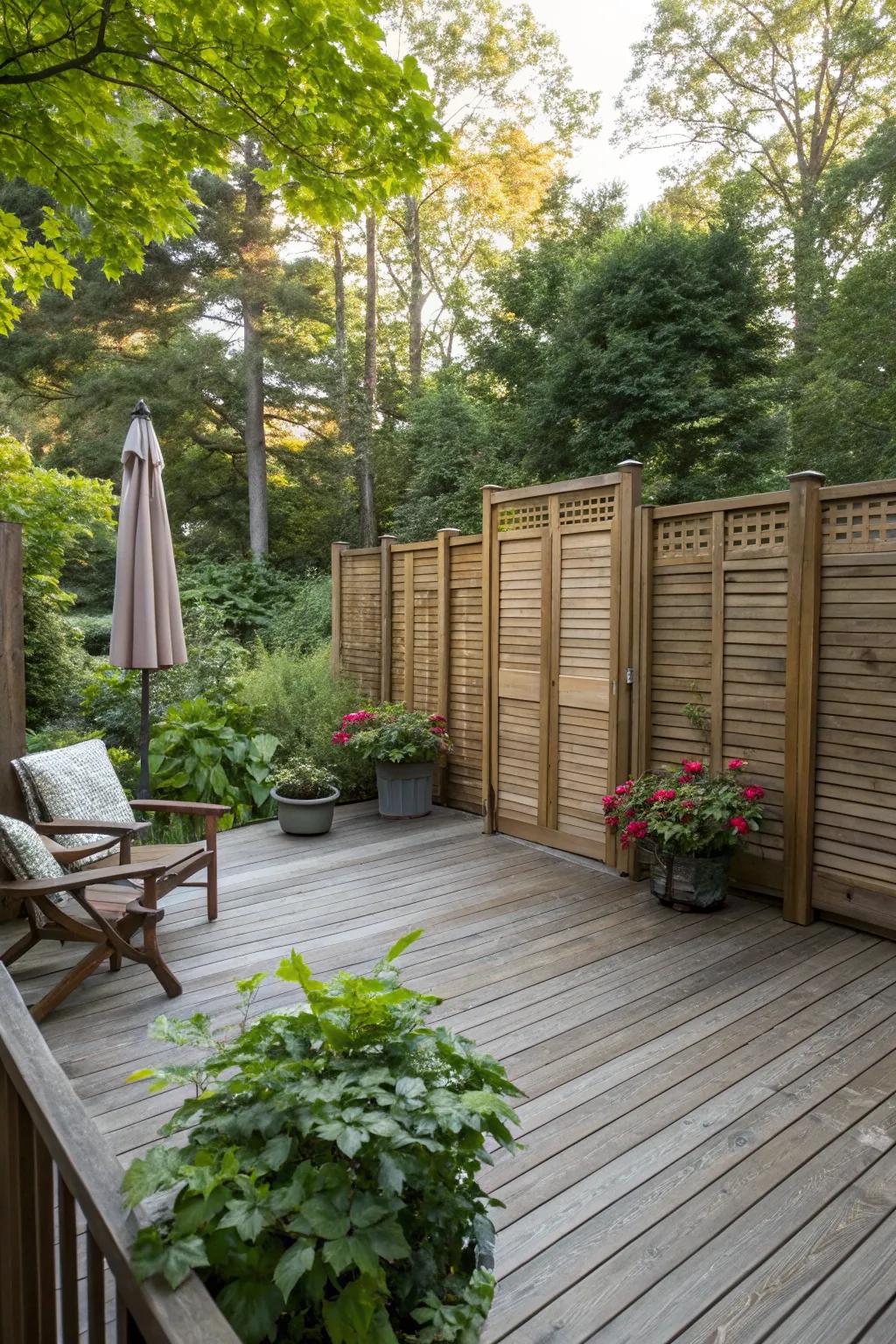 Wooden screens offer privacy while enhancing the natural beauty of your backyard.