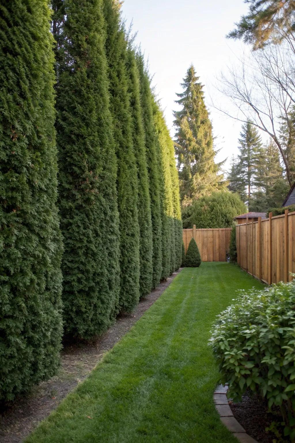 Tall evergreen hedges provide a timeless and effective privacy solution.