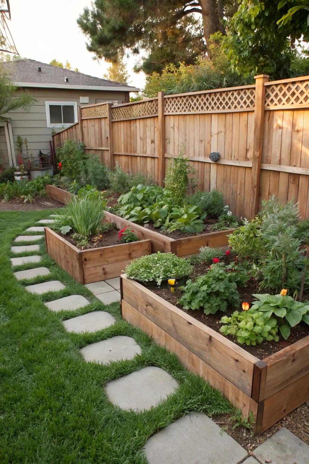 A zigzag-shaped raised garden bed offering creative planting sections.