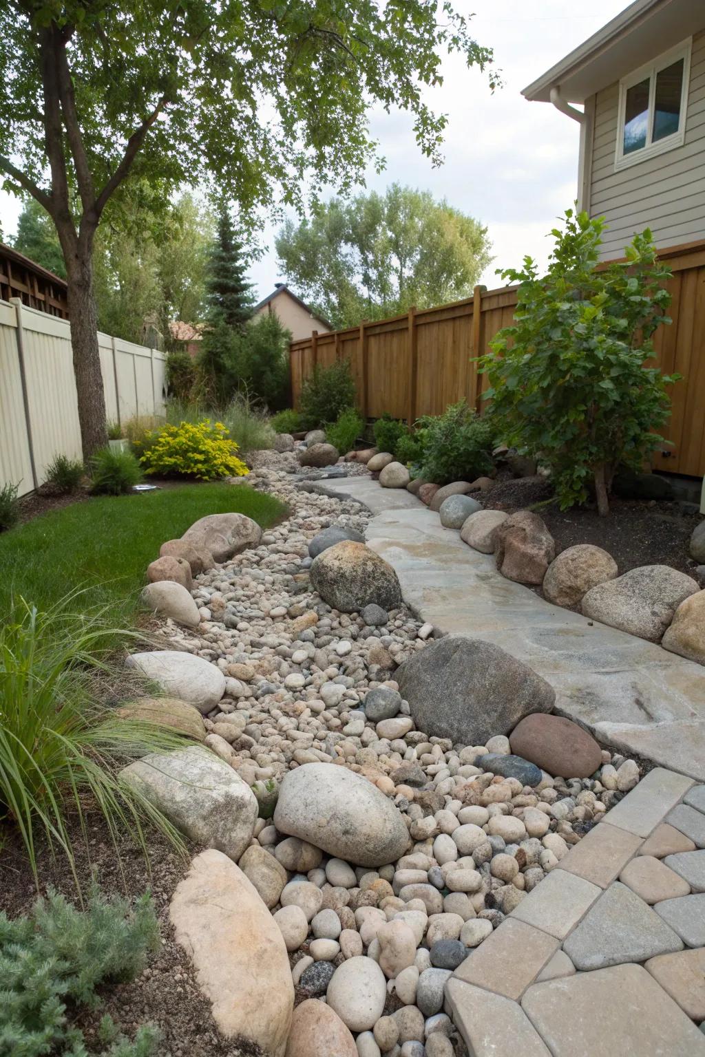 A natural stone riverbed can bring an organic feel to your backyard.