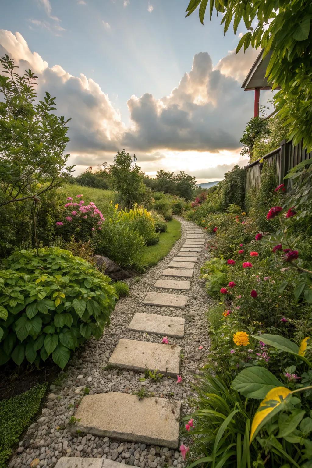 Create inviting pathways with stepping stones and pebbles.