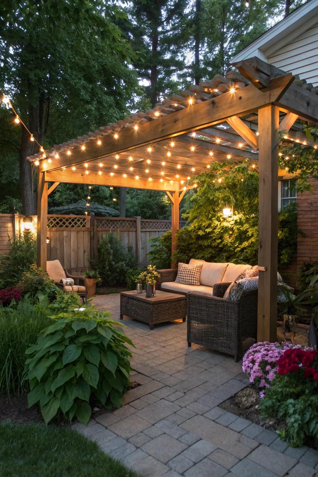 A pergola creates a charming and shaded spot in your backyard.