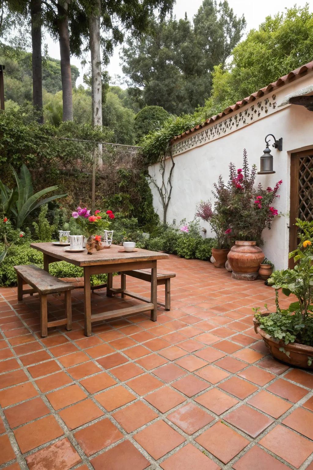 Terracotta tiles add a warm, earthy touch to your garden paths and patios.