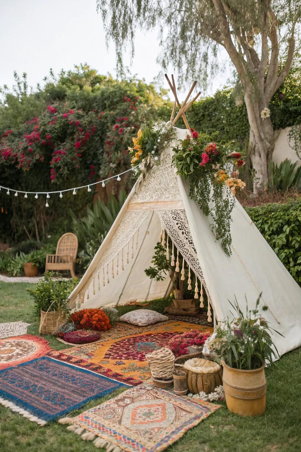 Bring the boho charm to your backyard with a tent full of character.