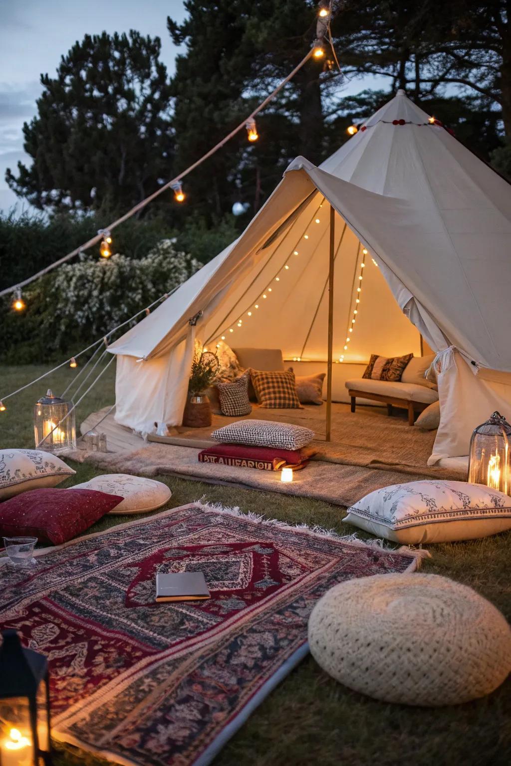 Experience luxury camping in your own backyard with a glamping setup.