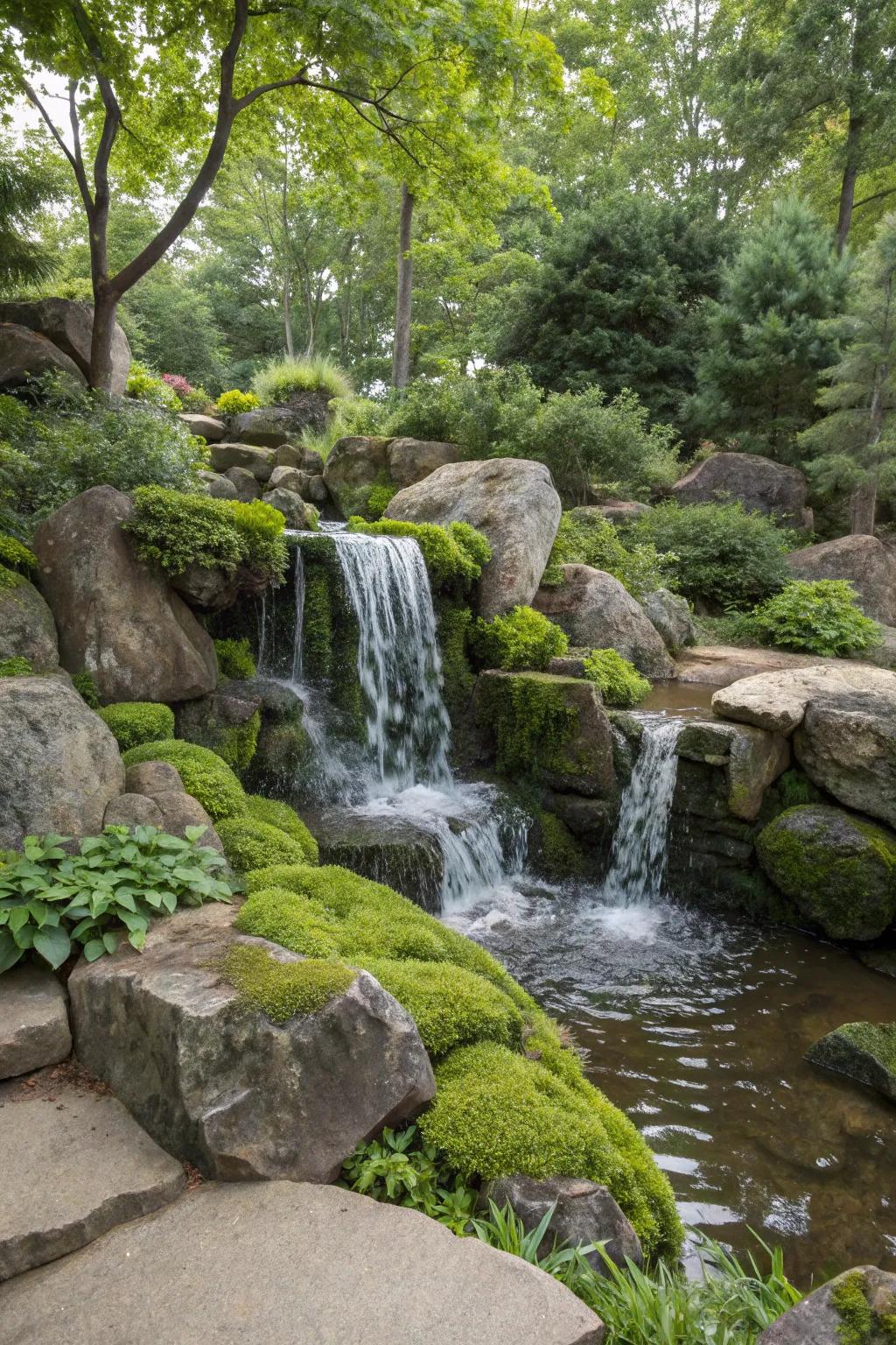 A natural rock cascade brings a piece of the wilderness into your backyard.